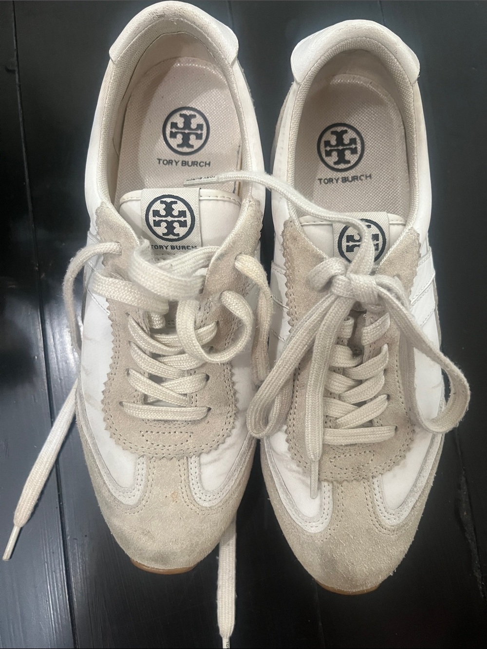 Tory Burch White and Beige Low-Top Lace-Up Sneakers